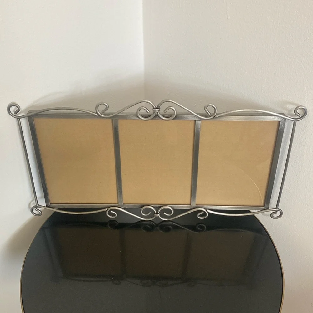 Vintage Fetco Richford Pewter 3 Slot 5x7 Picture Frame Collage 16x9”.